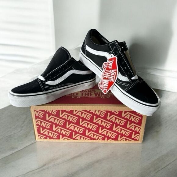 Vans Black and White Slip-On Sneakers Old Skool Black White Women 5.5 Men 4.0 - Picture 1 of 9